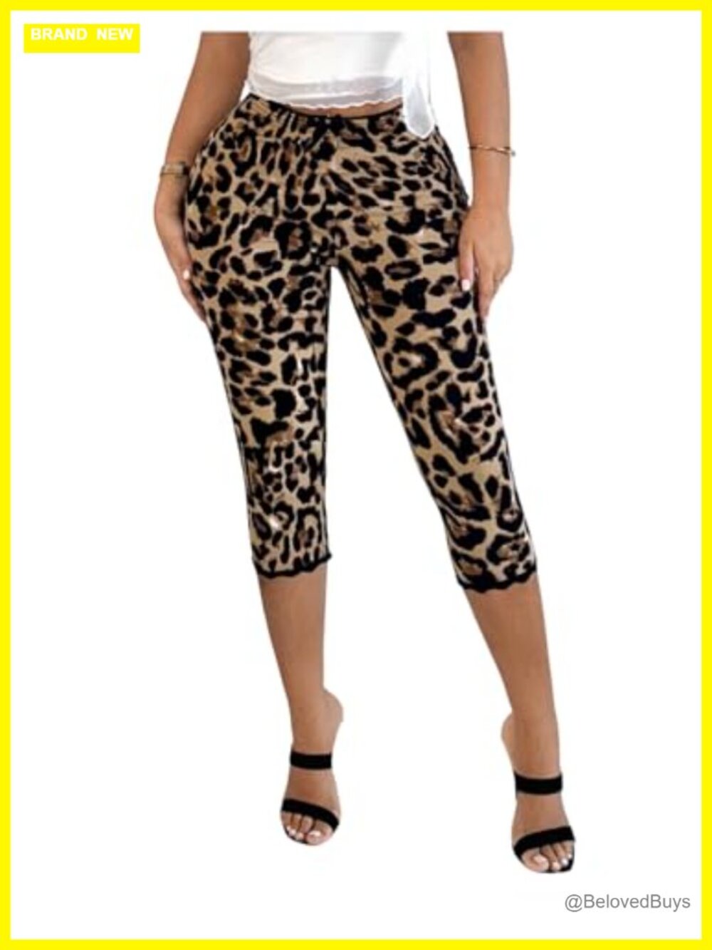 Leopard Print Capri Leggings High Rise Skinny Cropped Pants